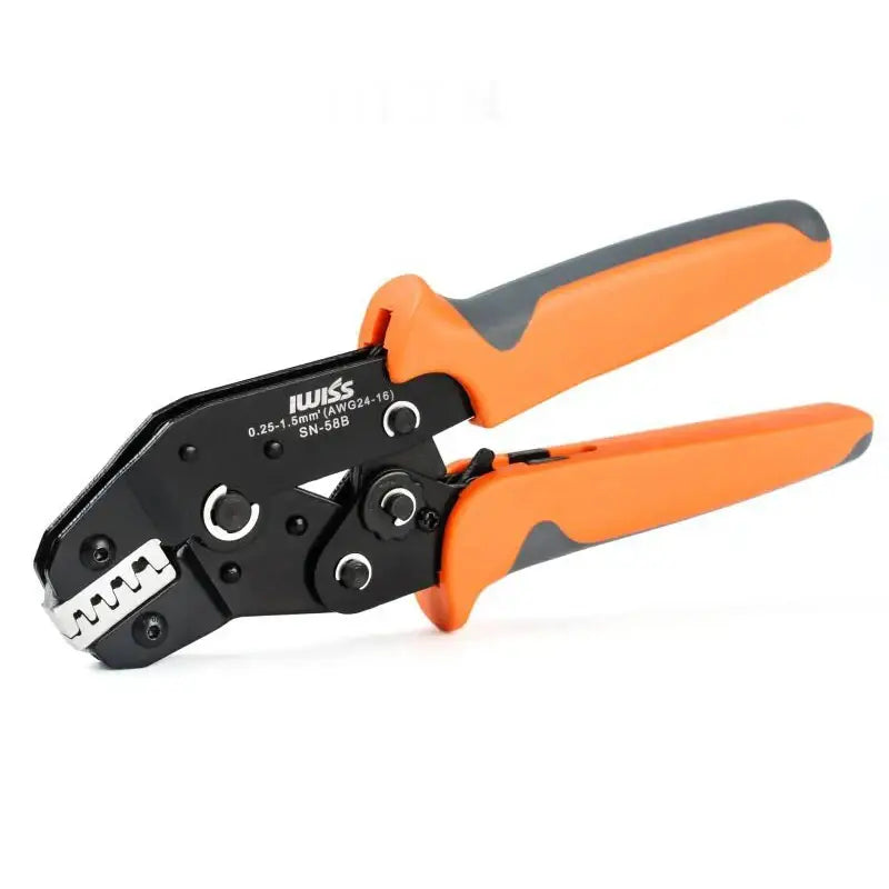 Crimping tool with orange handles and black metal head for Plastic Cardboard Size 7 package