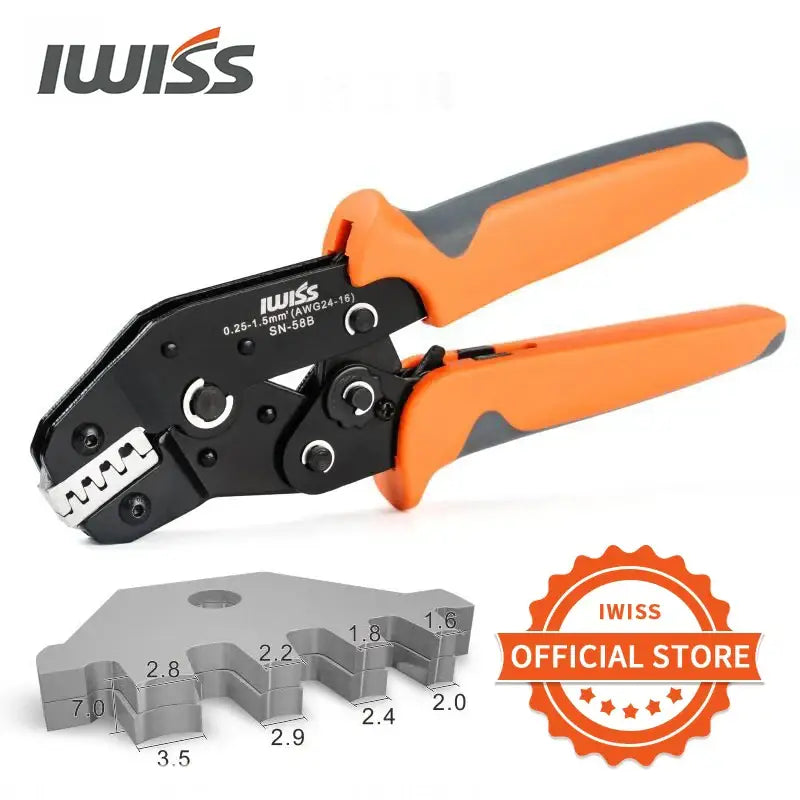 Crimping tool with orange handles and die set for Plastic Cardboard Size 7, 0.25-1.5mm