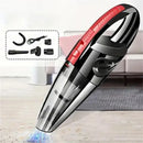 Handheld wireless vacuum cleaner in red and black design with powerful suction attachments
