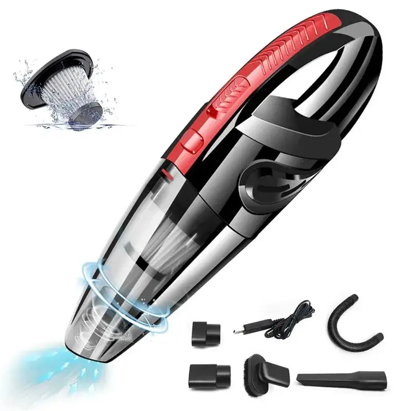 Handheld cordless vacuum cleaner with attachments for powerful suction in portable car use