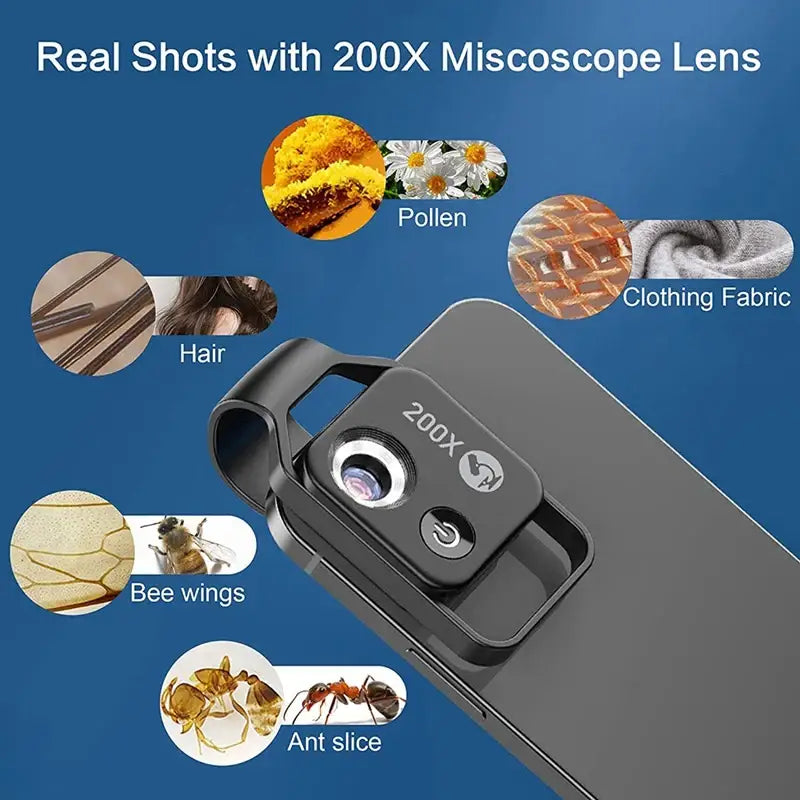 Portable Mini Digital Phone Microscope Attachment with 200X Magnification for Smartphones