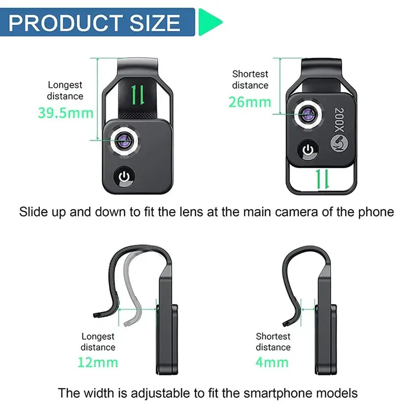 Adjustable smartphone camera lens attachment for Portable Mini Digital Phone Microscope