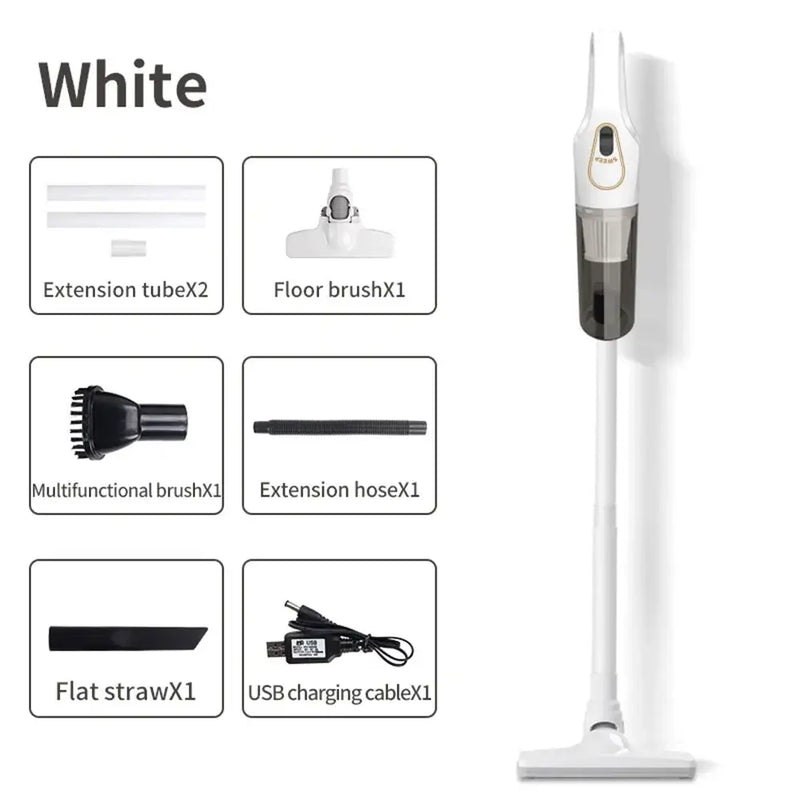 Sleek white cordless stick vacuum cleaner with attachments for portable wireless car vacuum