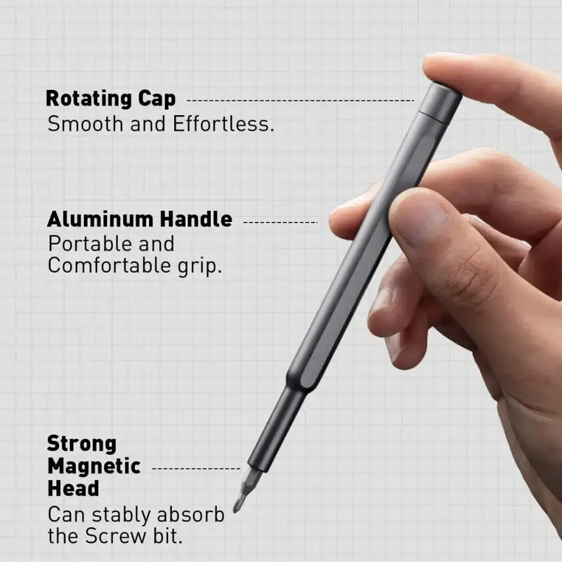 Precision screwdriver with rotating cap, aluminum handle, and magnetic head for precision screwdriver set