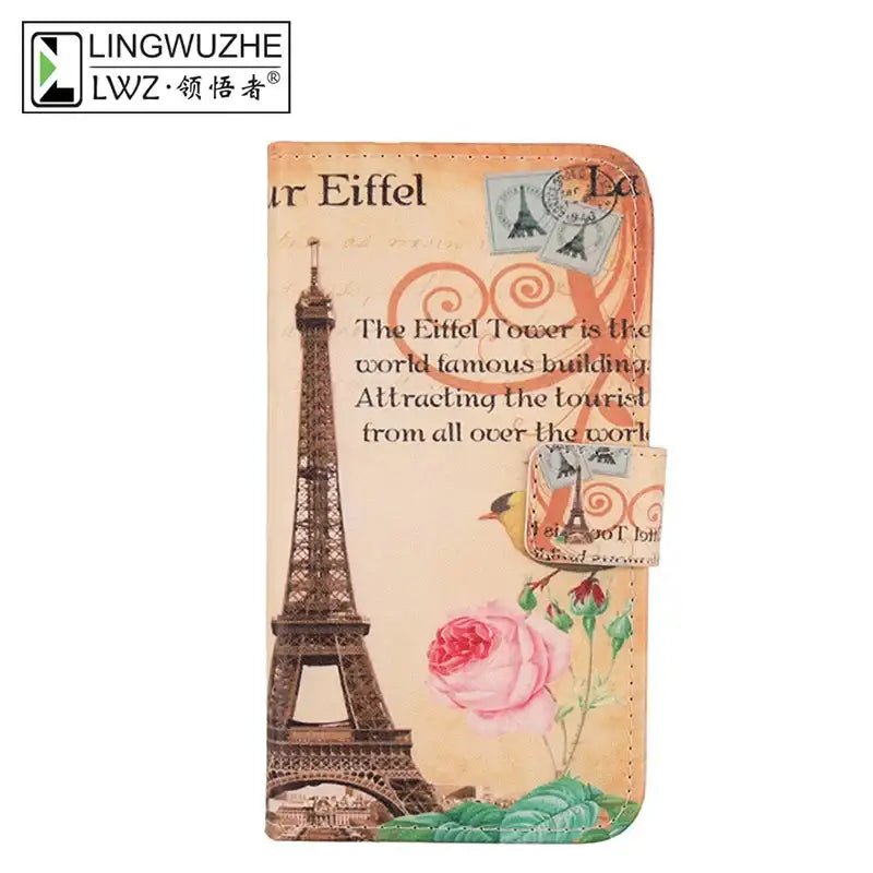 Eiffel Tower design leather case for Intex Aqua S9 Pro featuring vintage postcard elements