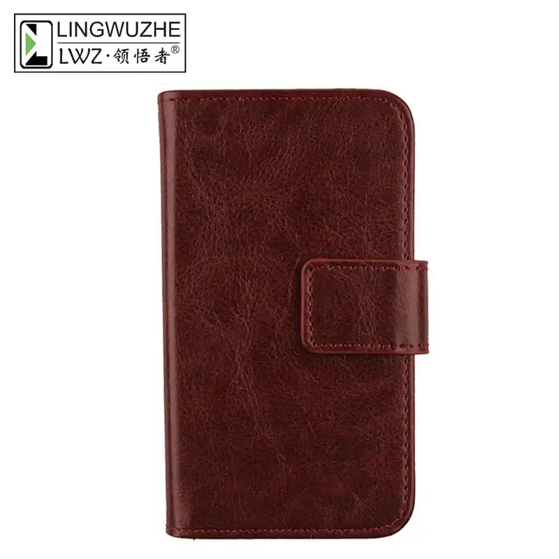 Brown leather case for Intex Aqua S9 Pro with snap closure, combining protection and style