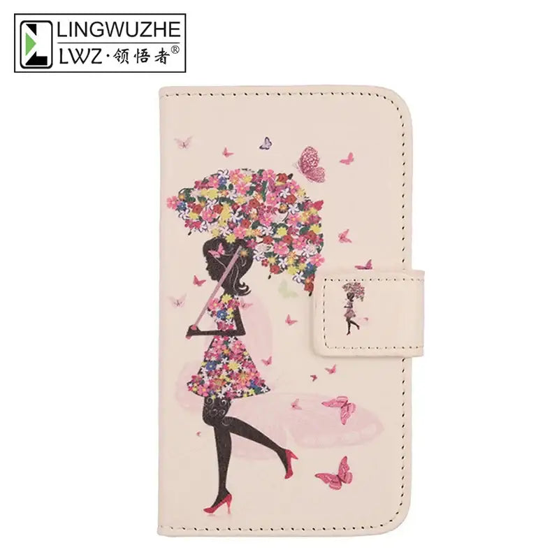 Decorative leather case for Intex Aqua S9 Pro featuring woman silhouette and butterflies