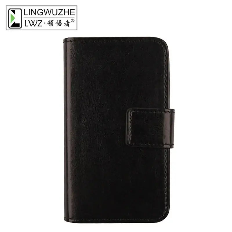 Black leather case wallet for Intex Aqua S9 Pro with snap closure, stylish protection