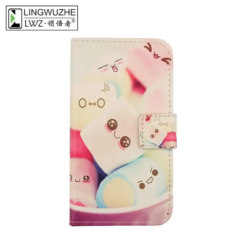 Colorful leather case featuring cute cartoon marshmallow designs for Intex Aqua S9 Pro