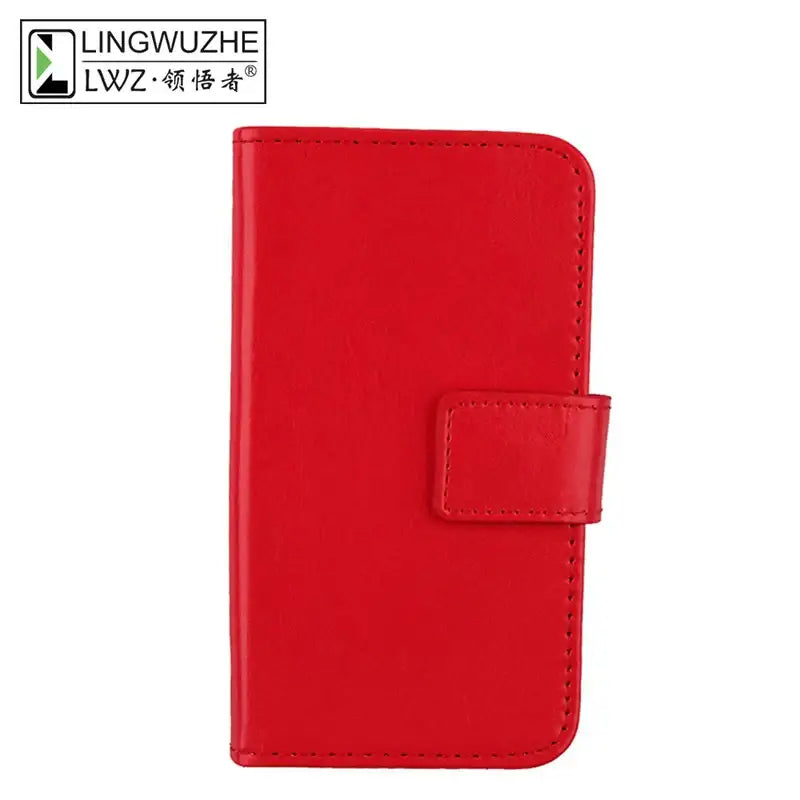 Red leather wallet case with snap closure for Intex Aqua S9 Pro, combining protection and style