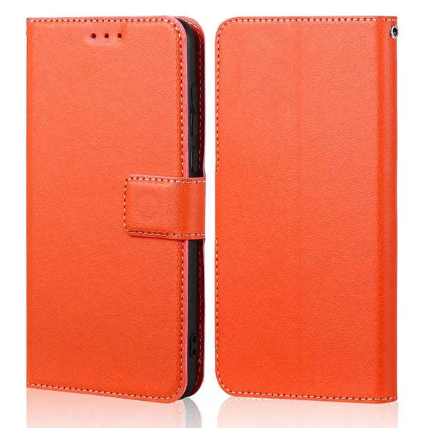 Orange leather flip case for Motorola Moto Edge with card slots and flip cover