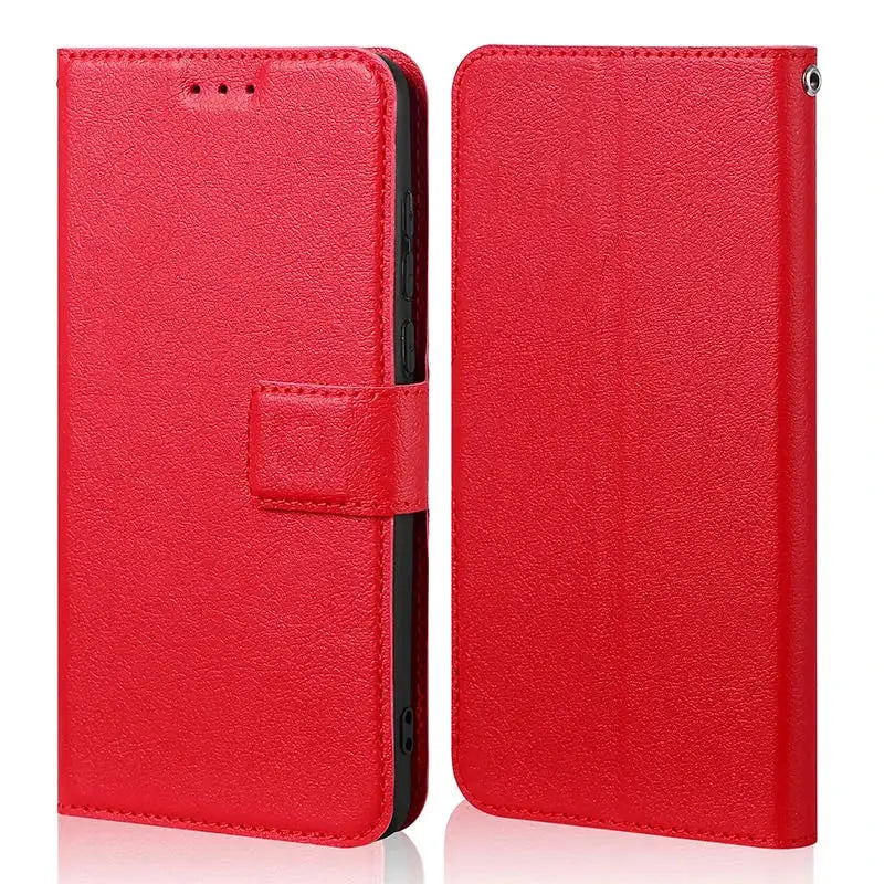 Red leather flip case for Motorola Moto Edge phones with card slot and flip cover