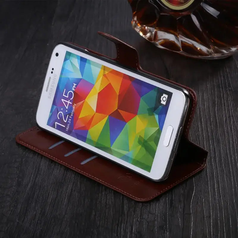 Smartphone in colorful geometric leather wallet flip case for LG G4