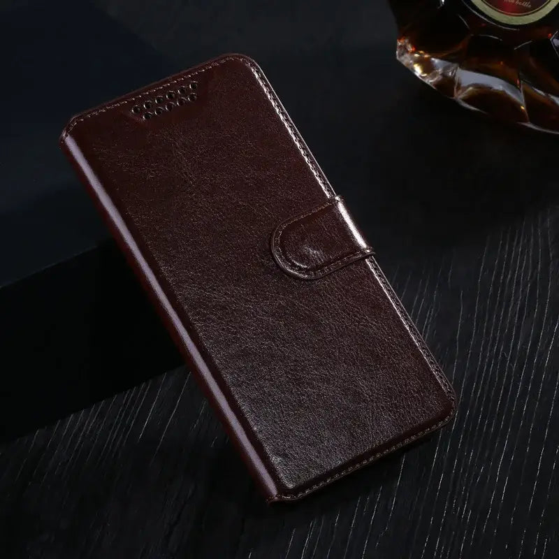 Brown leather wallet flip case with clasp for LG G4, offering stylish protection