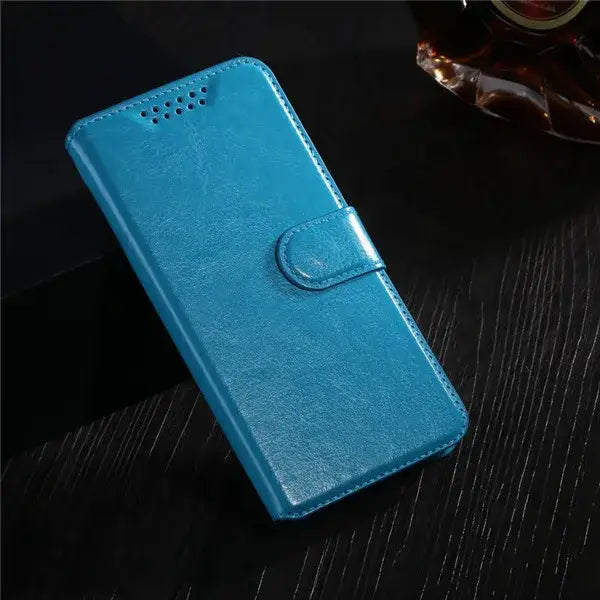 Bright blue leather wallet flip case for LG G4 with snap closure and stylish protection