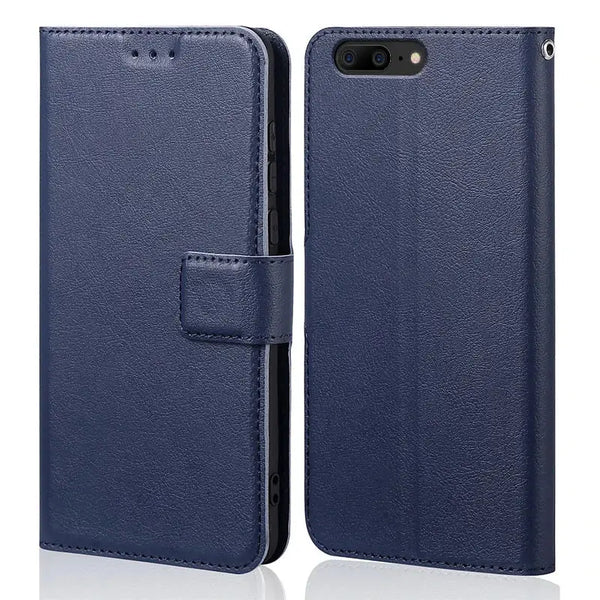 Navy blue leather flip case for OnePlus 5 in premium PU leather design