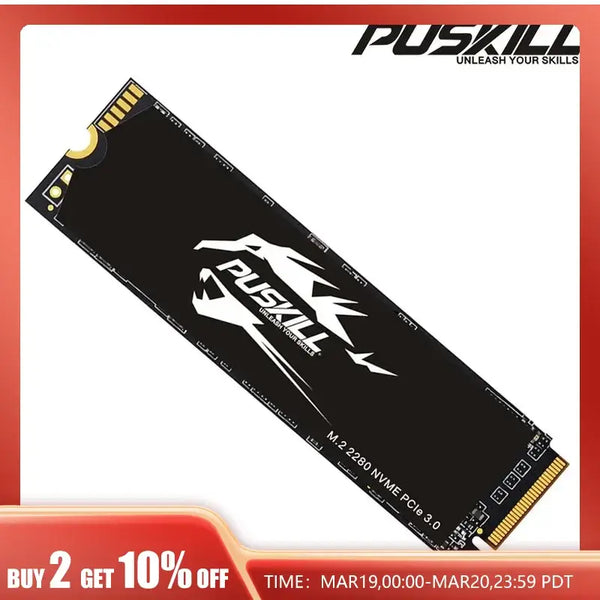 Solid-state drive PUSKILL M.2 2280 PCI Express NAND Flash with cooling fin design