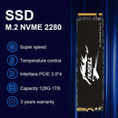 M.2 NVMe 2280 SSD PUSKILL PCI Express NAND with cooling fin and specifications displayed