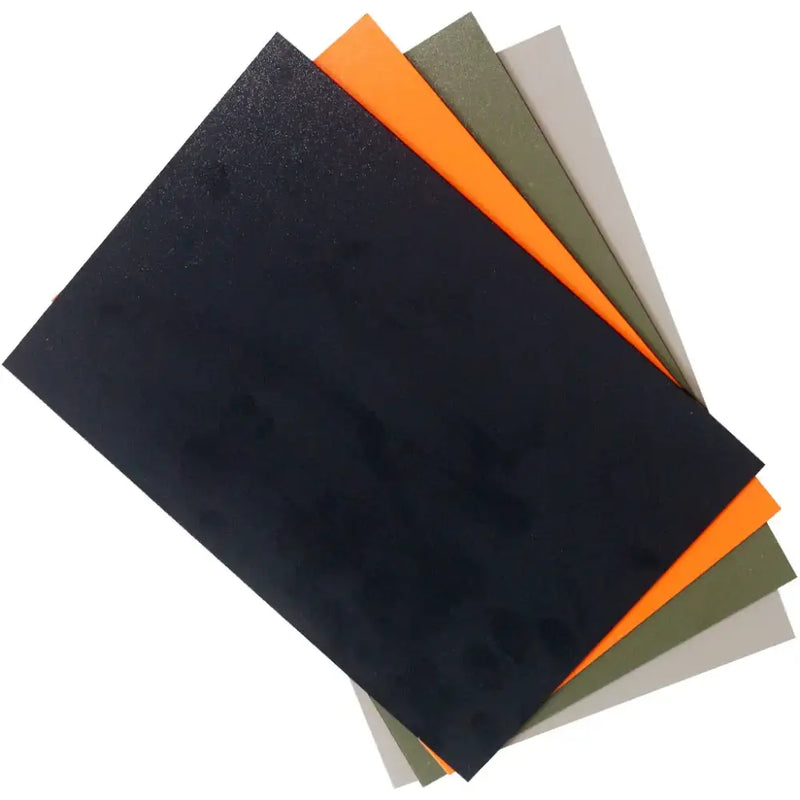 Stack of colored fabric sheets in black, orange, olive green, and light gray by QingGear Commercial Manufacture