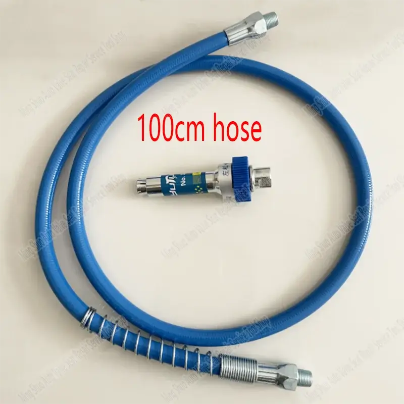 Blue flexible hose with metal fittings for Quick Locking Pliers for M10 grease connectors