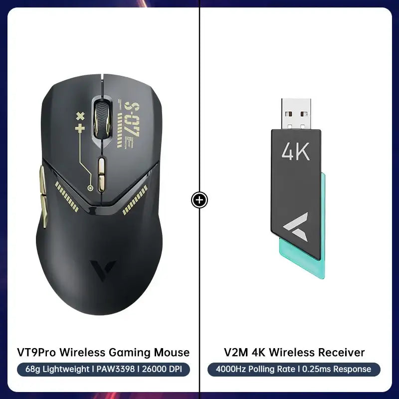 Rapoo VT9PRO Wireless Gaming Mouse with sleek black design and illuminated details