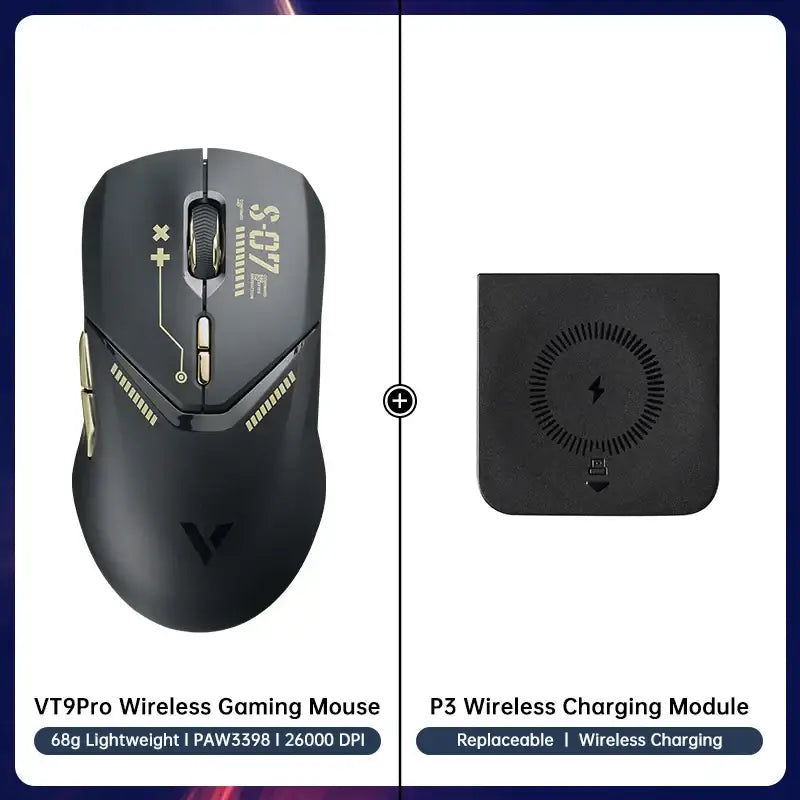 Rapoo VT9PRO Wireless Gaming Mouse in sleek black with yellow accents for precision