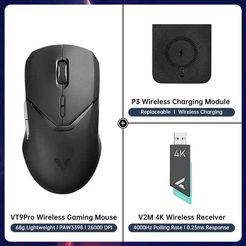 Rapoo VT9PRO Wireless Gaming Mouse with charging module and wireless receiver