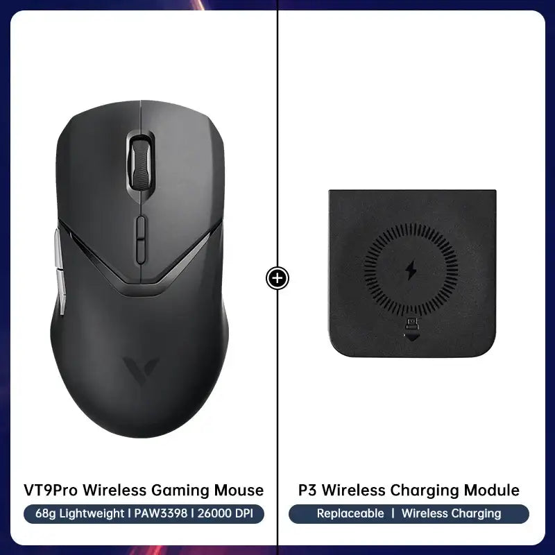 Rapoo VT9PRO Wireless Gaming Mouse featuring a sleek black design and customizable buttons