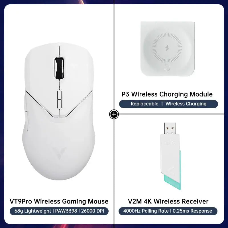 White Rapoo VT9PRO Wireless Gaming Mouse featuring sleek, ergonomic design for precision