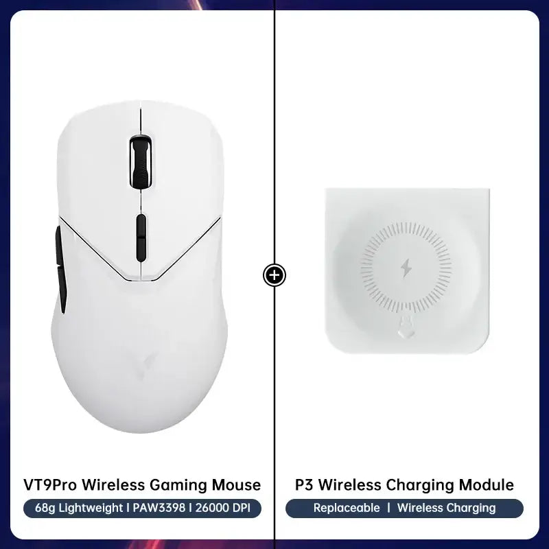 White Rapoo VT9PRO Wireless Gaming Mouse features a sleek ergonomic design for precision