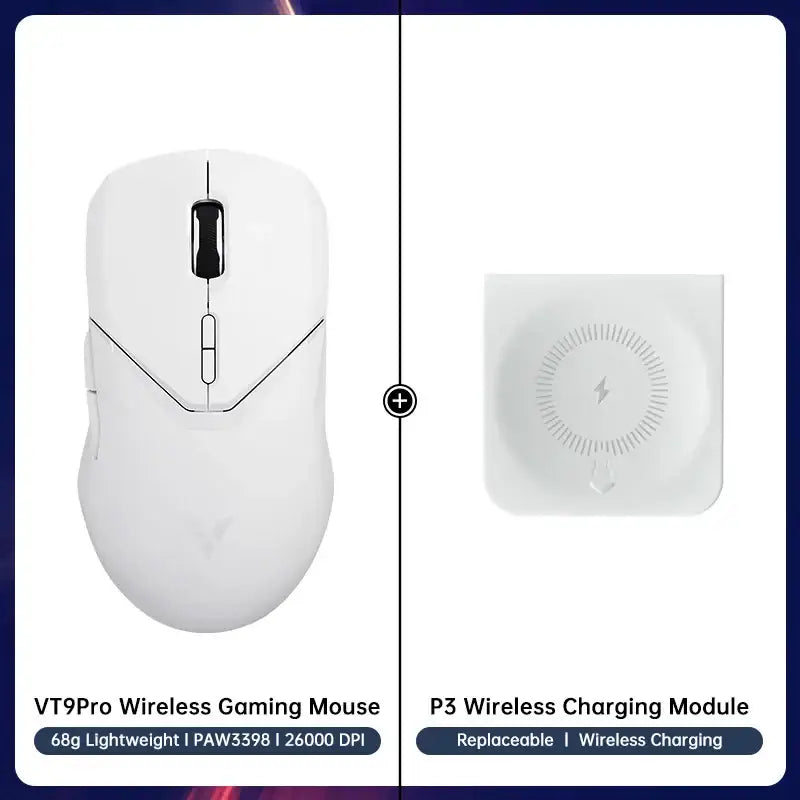 White ergonomic Rapoo VT9PRO Wireless Gaming Mouse designed for precision and customization