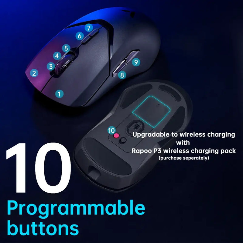 Ergonomic Rapoo VT9PRO Wireless Gaming Mouse with 10 programmable buttons and wireless charging