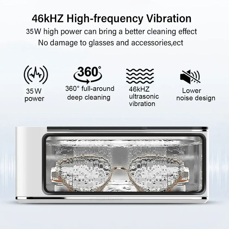 Raugee Ultrasonic Cleaner 500-700ml with transparent window displaying eyeglasses inside