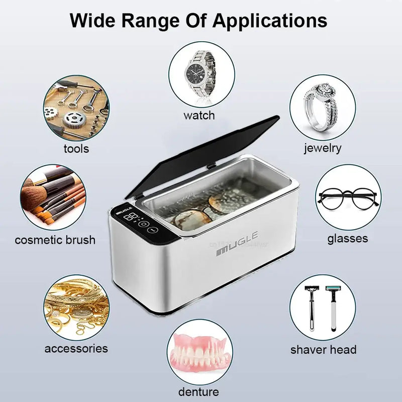 Stainless steel Raugee Ultrasonic Cleaner 500-700ml with digital display and cleaning tools