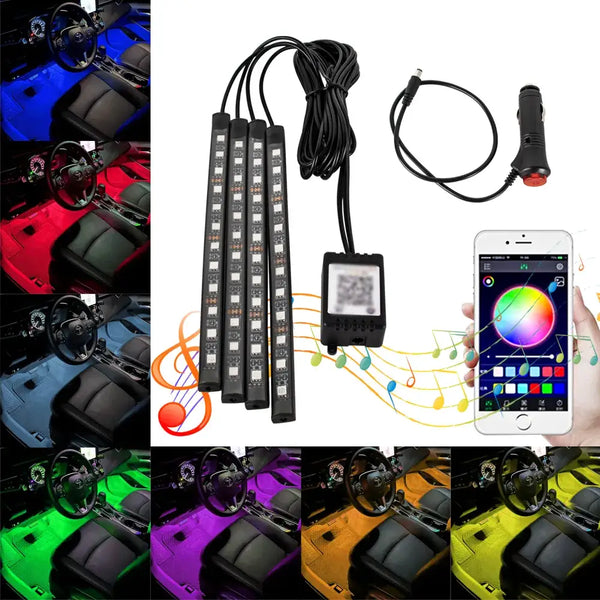 LED light strips for car interiors with smartphone app and voice control capabilities