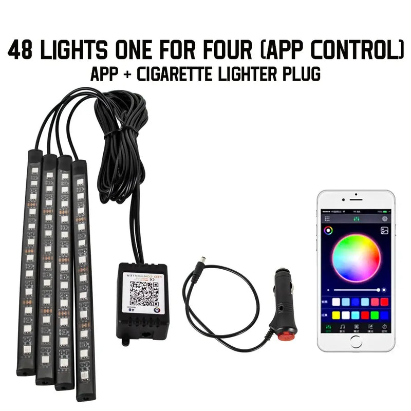 LED light strips with app control and cigarette lighter plug for vehicle interior lighting