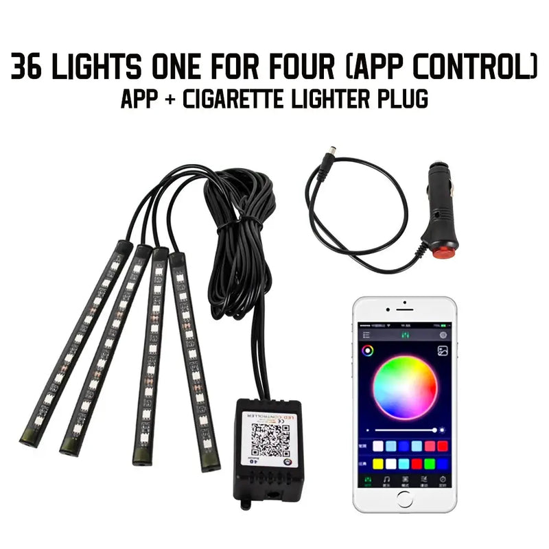 App-controlled car light strip with cigarette lighter adapter for innovative vehicle ambiance