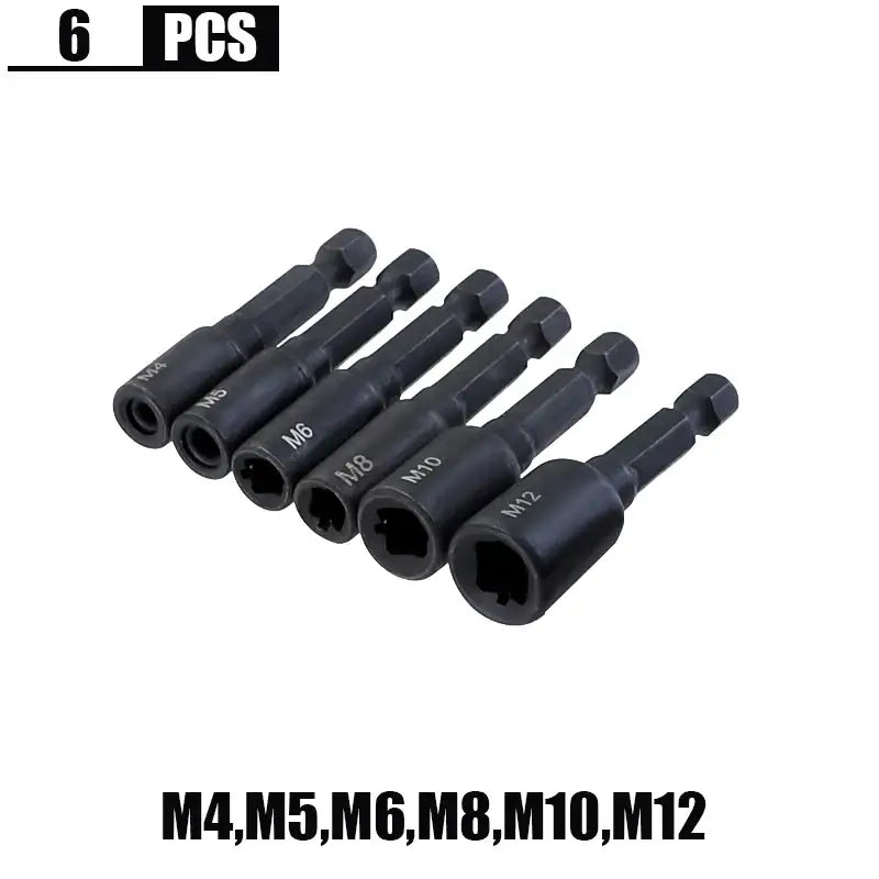 Set of six black magnetic nut driver bits for RUITOOL Carbon Steel Tap Die Socket