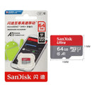 SanDisk Ultra 64GB microSD card with packaging for high speed read memory compatibility