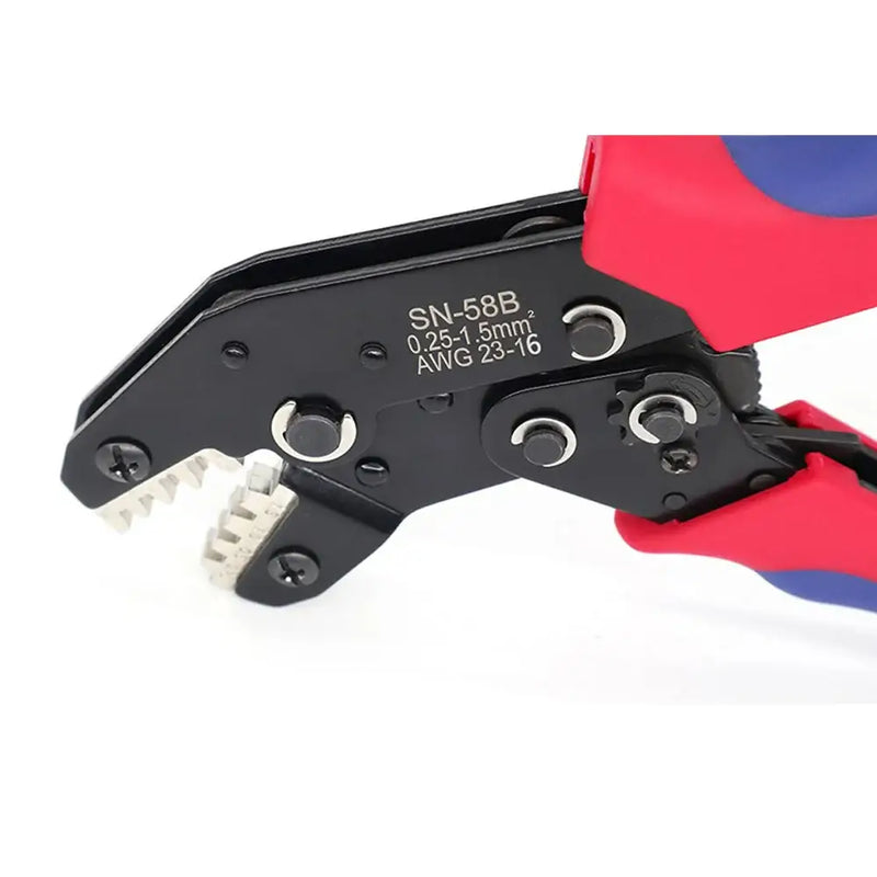 Crimping tool SN-58B with red and blue handles for Mainland China DIY projects