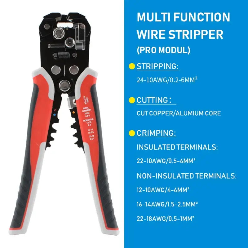 Multi-function wire stripper tool with red and black handles from Seven Floor DIY Supplies