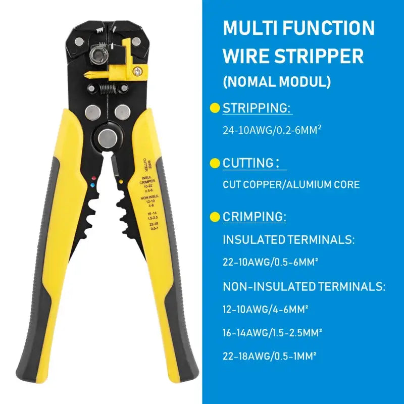 Multi-function wire stripper tool with yellow and black handles from Seven Floor DIY Supplies