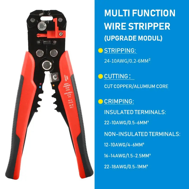 Multi-function wire stripper tool with red and black handles from Seven Floor DIY Supplies