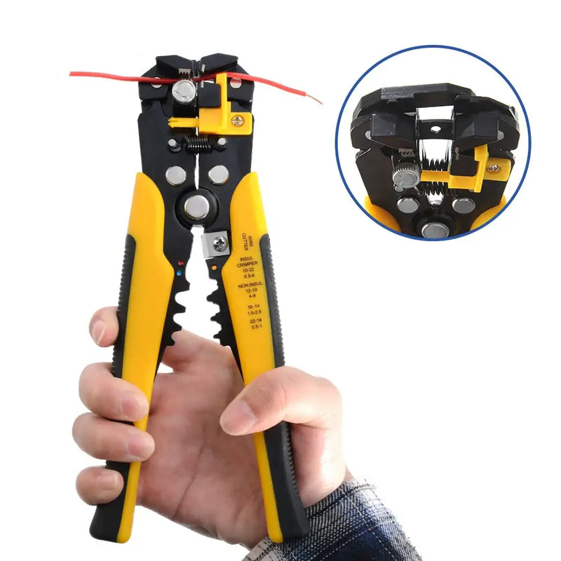 Wire stripping and cutting tool with yellow and black handles from Seven Floor DIY Supplies