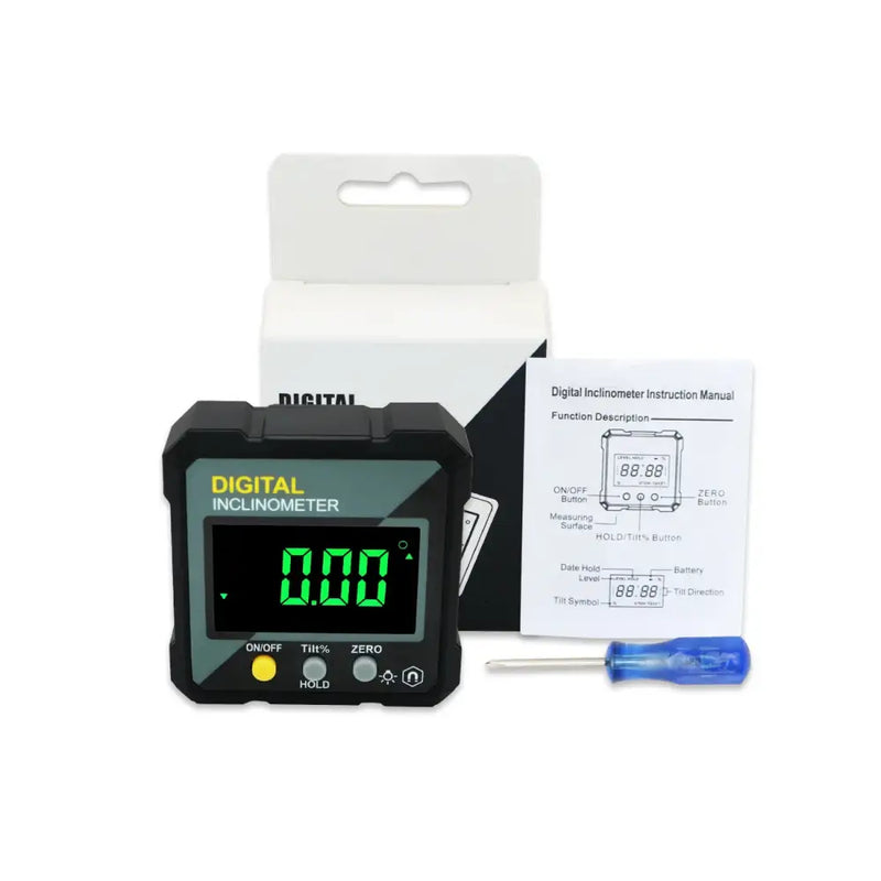 Digital Inclinometer with Green LCD Display at 0.00 Degrees, Shahe Degree Mini Electronic, RoHS Model Number