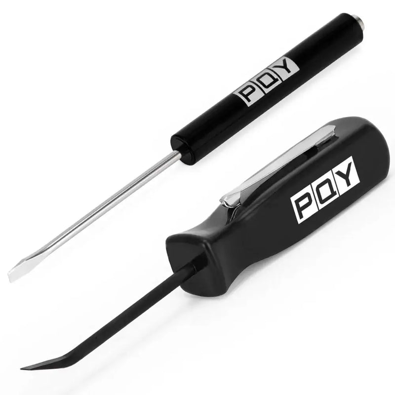 Two black and silver PDY screwdrivers from the Slotted Head Magnetic Screwdriver and Pry Bar Kit