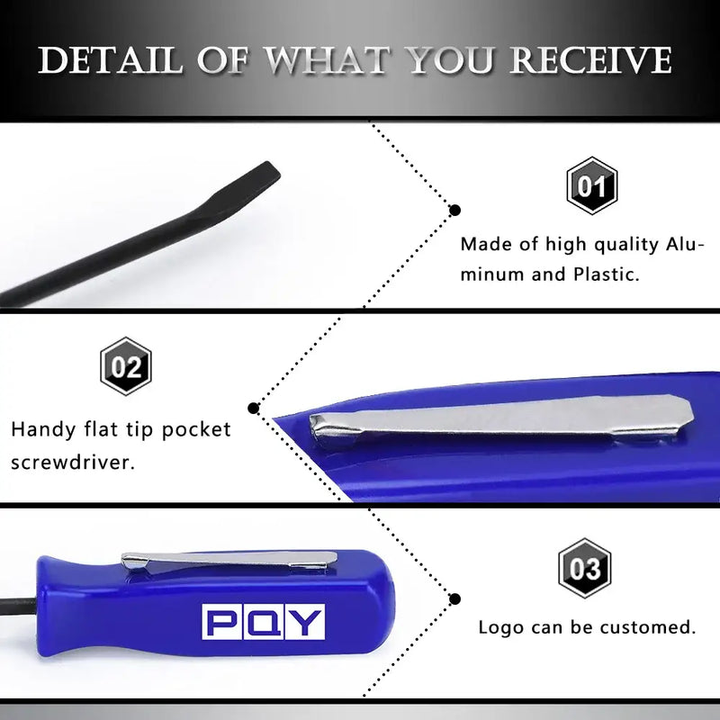 Blue plastic pen-shaped screwdriver with a metal clip for Slotted Head Magnetic Screwdriver