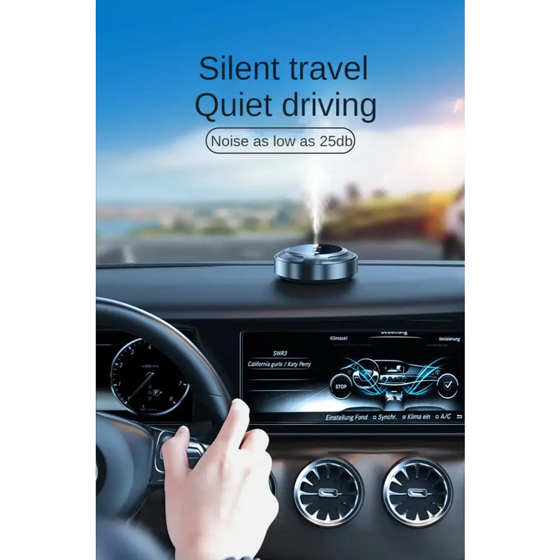 Car dashboard featuring a Smart Car Aroma Diffuser Air Freshener with digital display