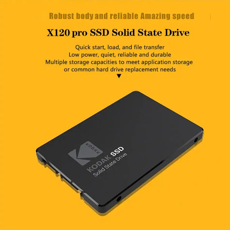 Solid-state drive X120 Pro SSD on yellow background for industrial computer performance