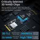 3D NAND flash memory chip on SomnAmbuList M.2 2280 SSD showcasing 4KB random read performance